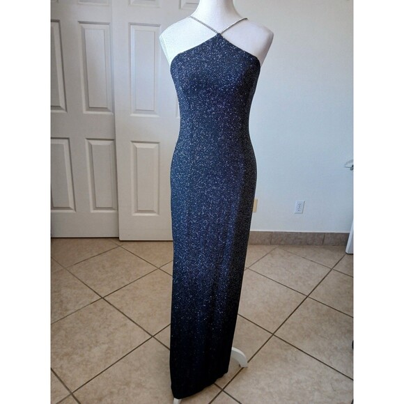 VTG 90s Dave & Johnny Maxi Dress Glitter   Rhinestone Straps 5/6 Formal Evening - Picture 1 of 16